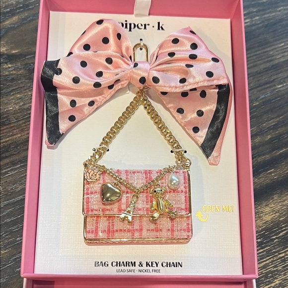 Piper K Accessories - Piper K Pink Polka Dot Bow Purse Bag Charm